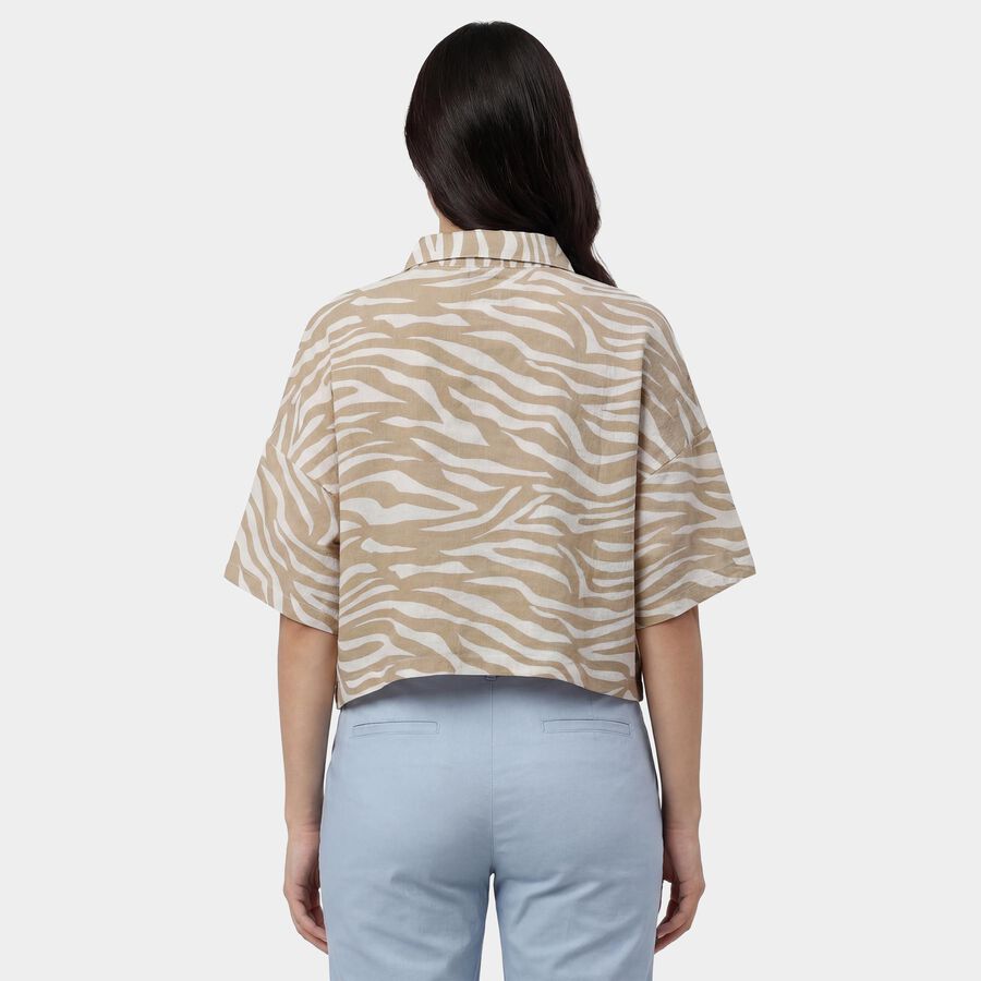 Women's Beige Classic Collar Classic Shirt, Beige, large