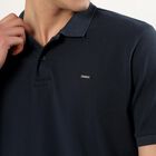 Men's Deep Navy Blue Cotton Polo Collar Classic T-Shirt, Teal Blue, small