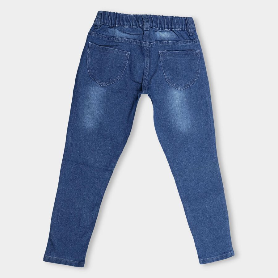 Girls' Buttoned Jeans, Mid Blue, large image number null