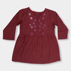 Girls' Bright Coral Pink Round Neck 3/4 Sleeve Blouse, Wine, small image number null