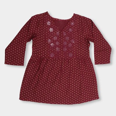 Girls' Bright Coral Pink Round Neck 3/4 Sleeve Blouse