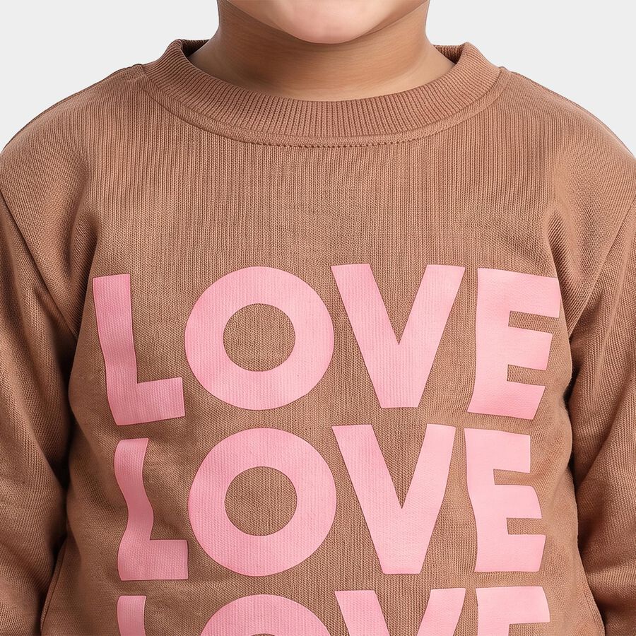 Girls' Brown Crew Neck Pullover Sweatshirt, भूरा, large