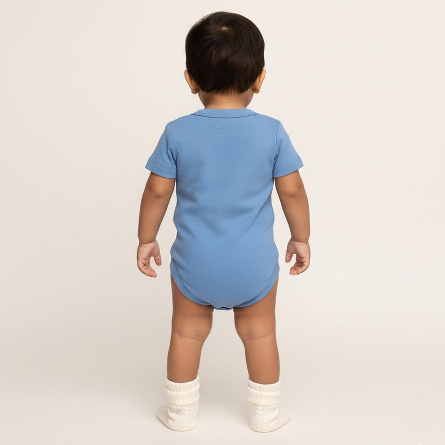 Infants' Light Blue and Blue Cotton Round Neck Casual Bodysuit, Light Blue, large image number null