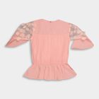 Girls' Peach Round Neck Bell Sleeve Tunic, Peach, small image number null