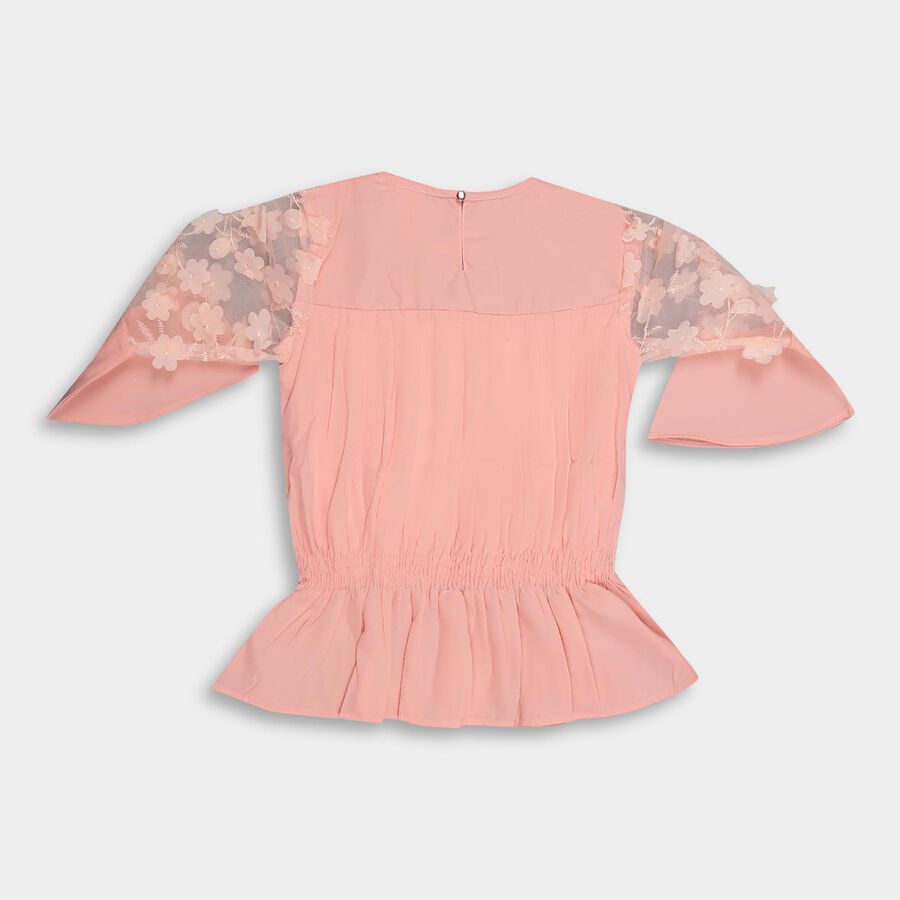Girls' Peach Round Neck Bell Sleeve Tunic, Peach, large image number null