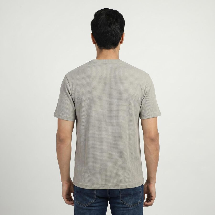 Men's Grey Round Neck Minimalist T-Shirt, हल्का ग्रे, large