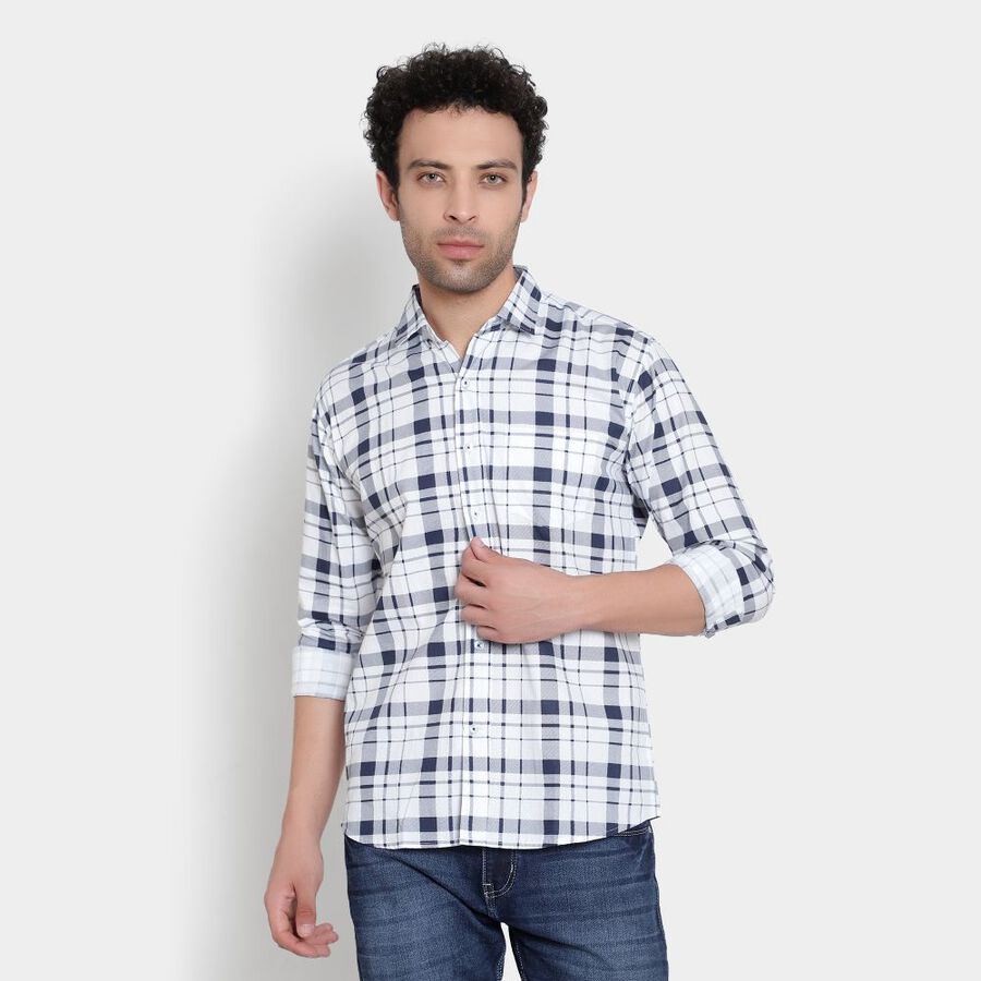 Cotton Checks Casual Shirt, White, large image number null