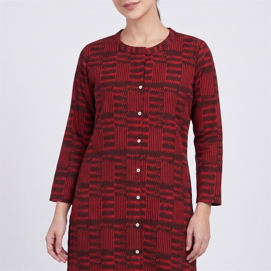 Women's Maroon Cotton Round Neck Printed Straight Kurta, Maroon, large