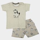 Infants' Grey Cotton Round Neck Zebra Graphic Print Baba Suit, Light Grey, small
