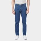 Men's Navy Blue Slim Fit Washed Jeans, मध्यम नीला, small