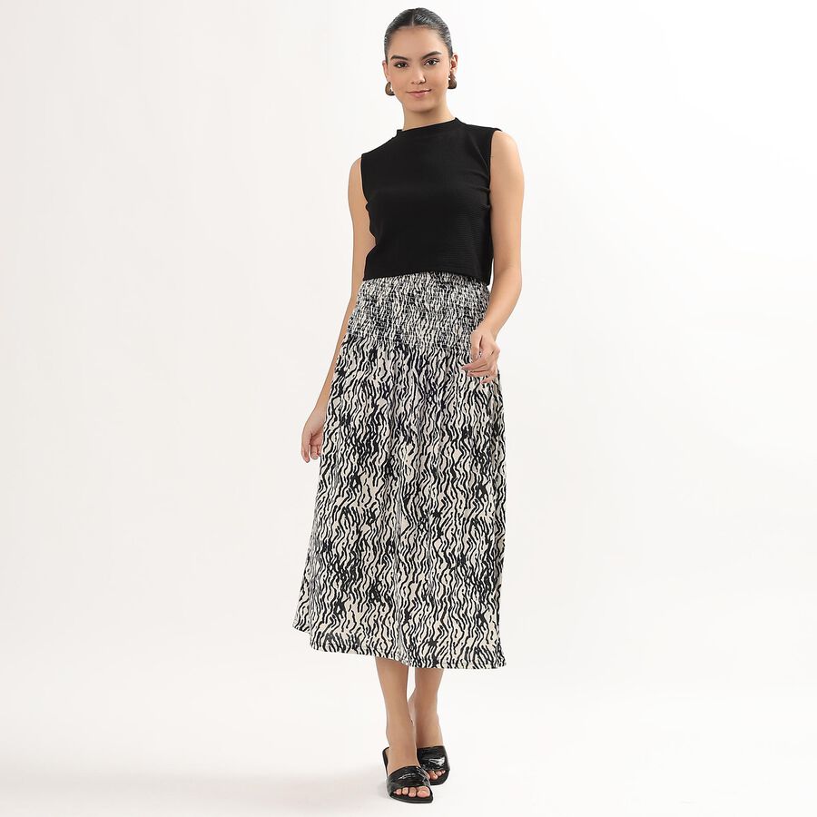 Women's Black Flared Calf-Length Skirt, Black, large image number null