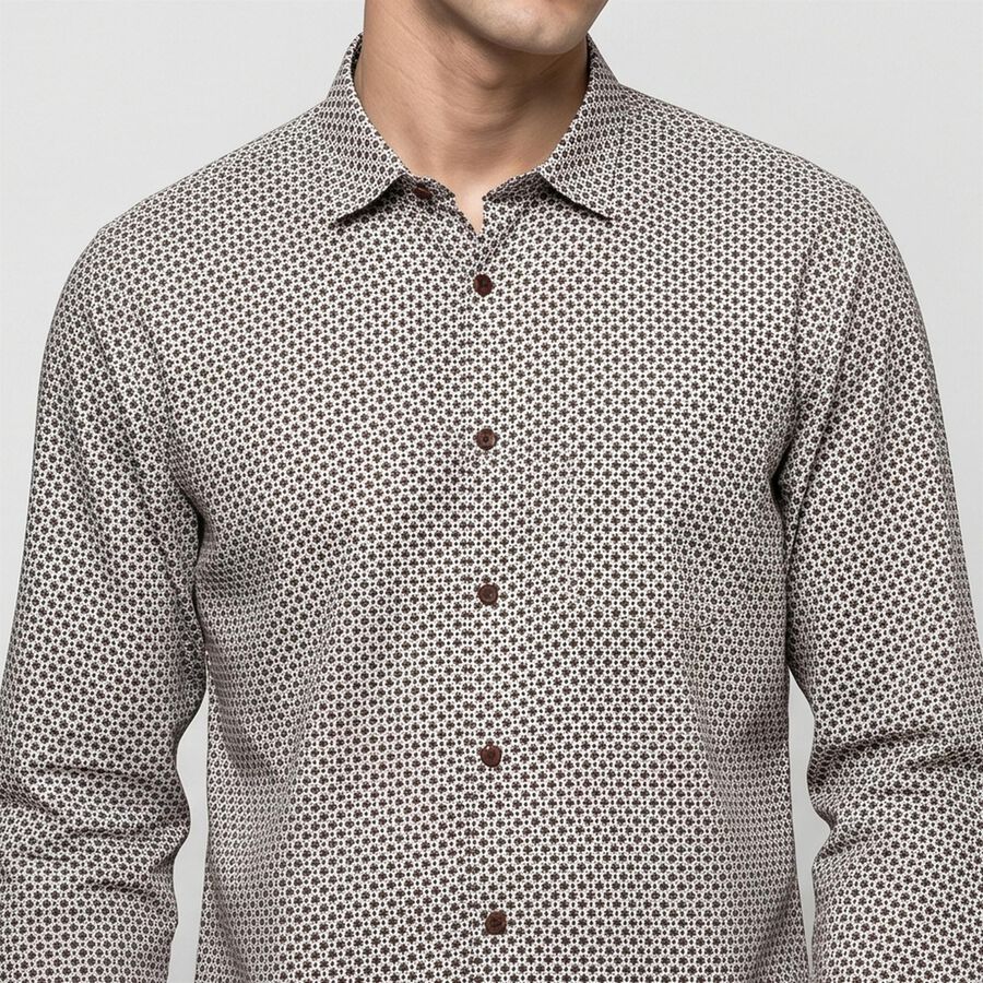 Men's Brown Cotton Spread Collar Casual Shirt, Brown, large