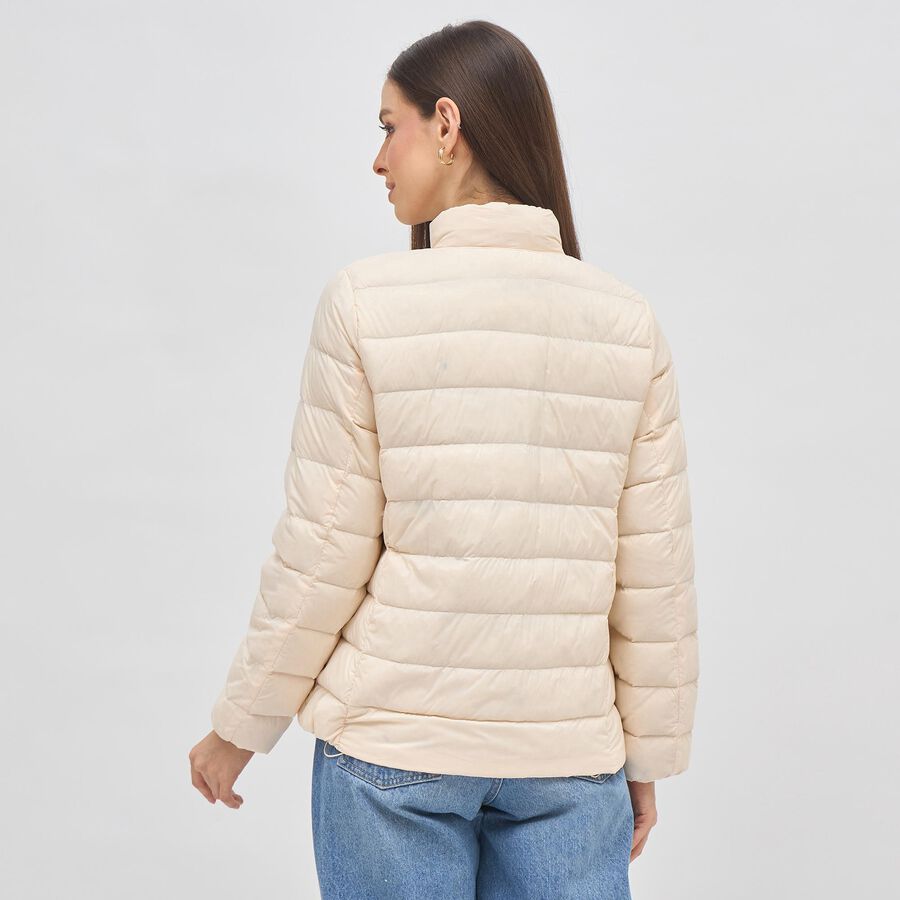 Women's Beige High Neck Casual Puffer Jacket, ऑफ व्हाइट, large image number null