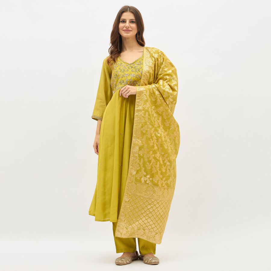 Women's Lime Green Embroidered Ethnic Set, हल्का हरा, large