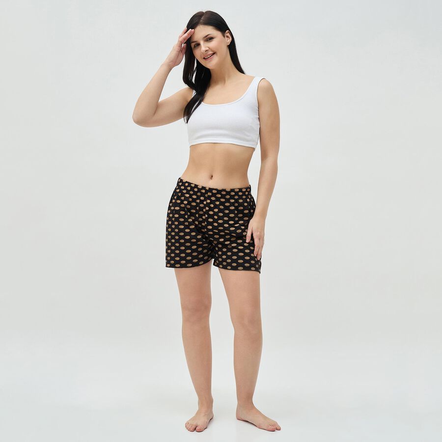 Women's Black Polka Dot Elastic Waist Shorts, Black, large
