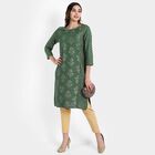 Printed Straight Kurta, Dark Green, small image number null