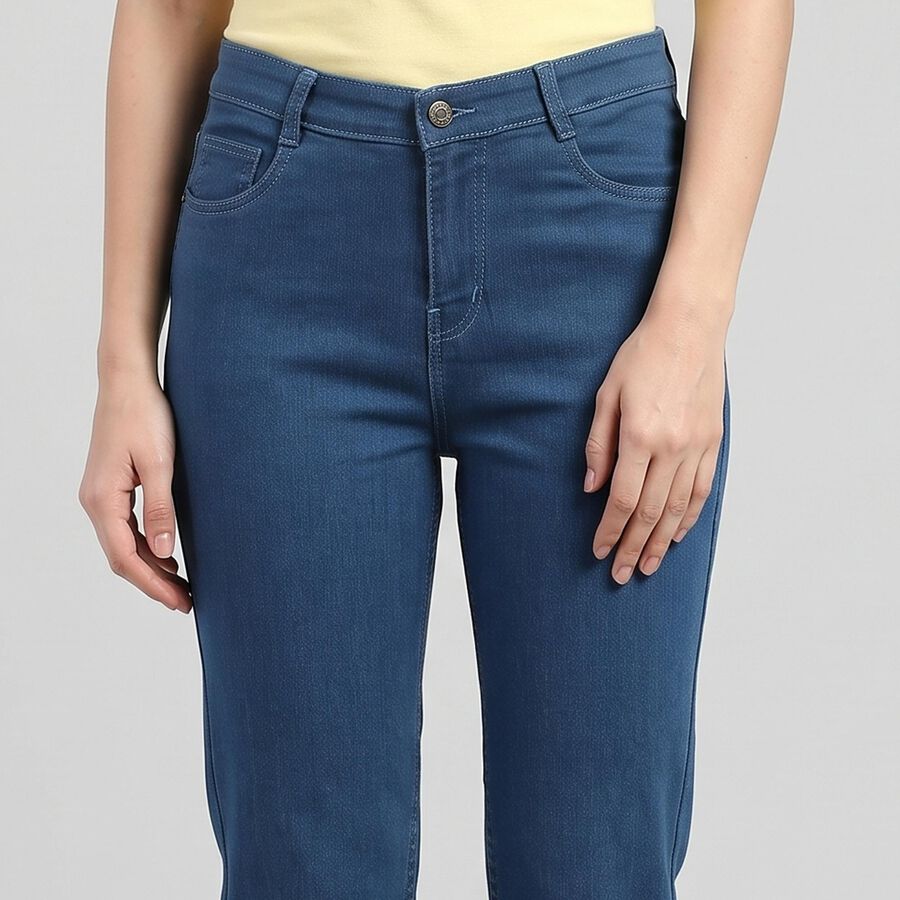 Women's Blue Straight Fit Classic Jeans, Mid Blue, large