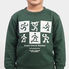 Boys' Green Crew Neck Graphic Print Sweatshirt, गहरा हरा, small