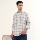 Men's Muted Grey and White Cotton Full Sleeve Spread Collar Casual Shirt, Brown, small