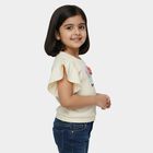 Girls Beige Round Neck Ruffle Sleeve Graphic T-Shirt, Beige, small
