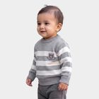 Infants Grey Crew Neck Striped Pullover, हल्का ग्रे, small