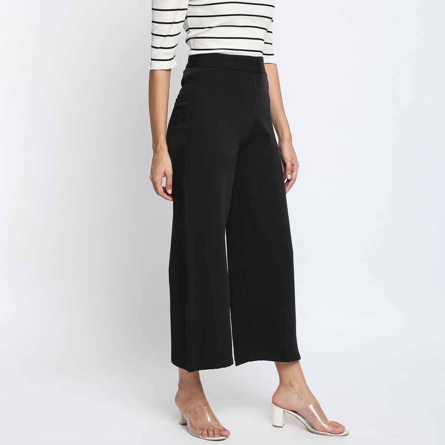 Solid High Rise Flared Trousers, Black, large image number null