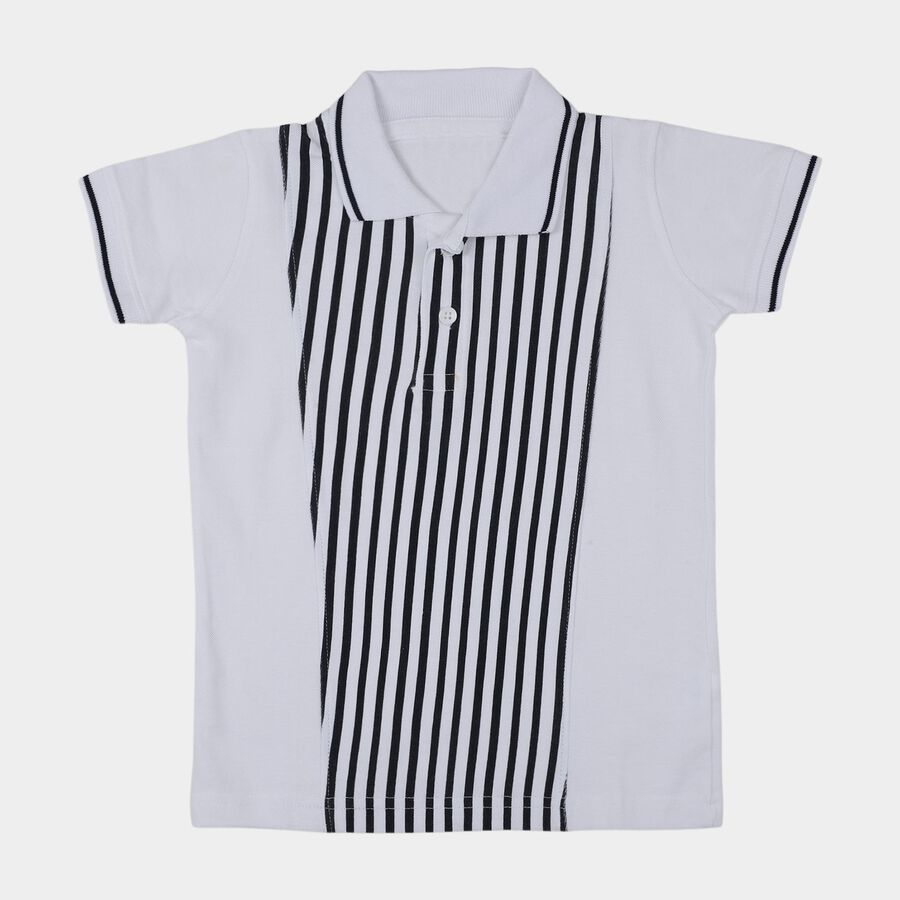 Boys White Cotton Round Neck Casual Half Sleeve T-Shirt, White, large