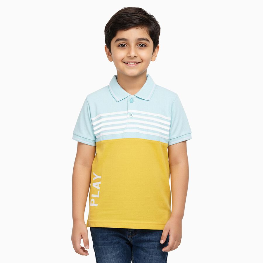 Boys Muted Mustard Green Cotton Round Neck Casual Half Sleeve T-Shirt, मस्टर्ड, large