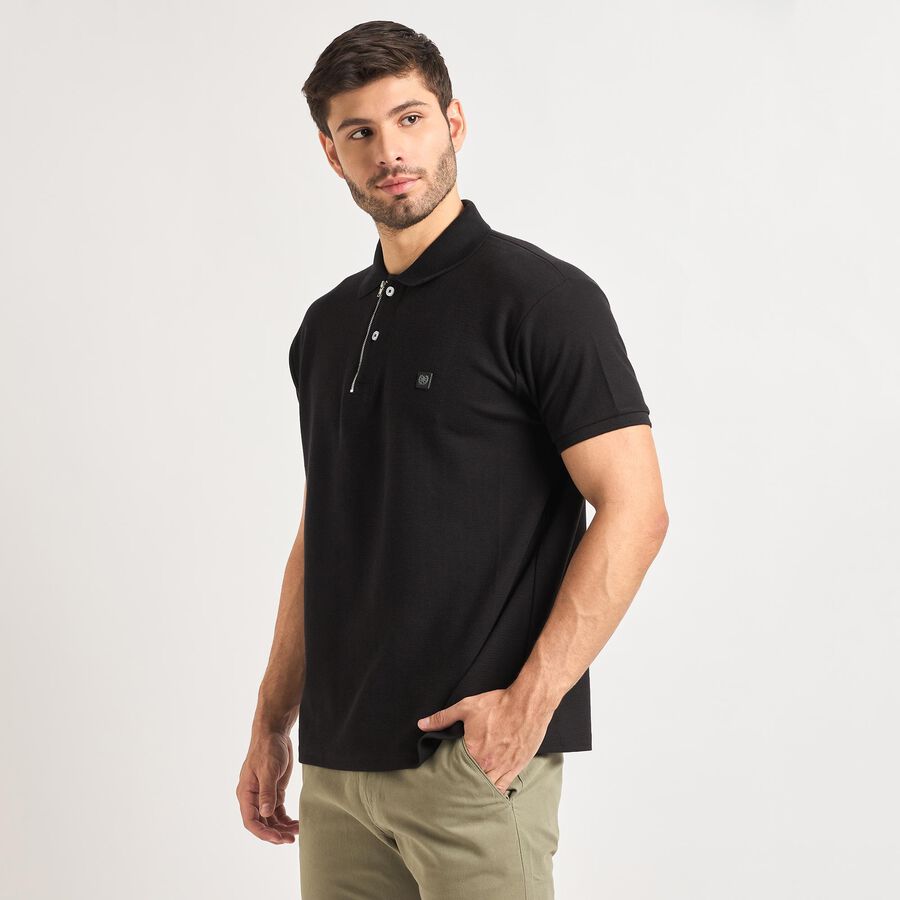 Men's Collared Half Sleeves T-Shirt , Black, large image number null