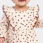 Infants' Cream Floral Printed Fit and Flare Frock, ऑफ व्हाइट, small