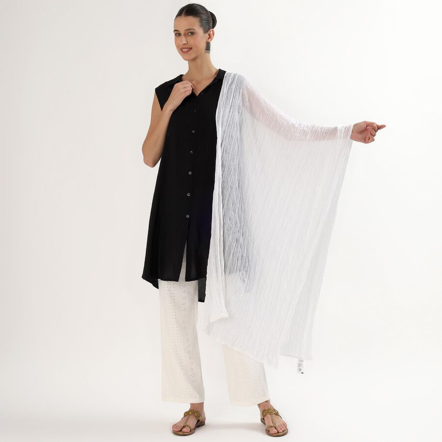 Women's Bright Eggshell White Crinkled Dupatta, सफ़ेद, large