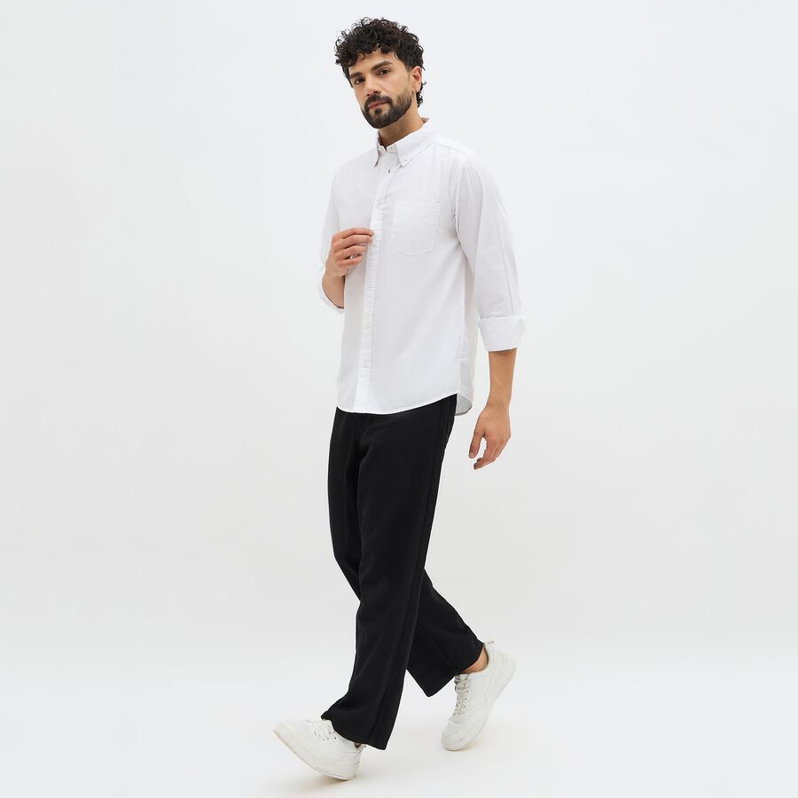 Men's Snow White Cotton Button-Down Classic Casual Shirt, सफ़ेद, large image number null