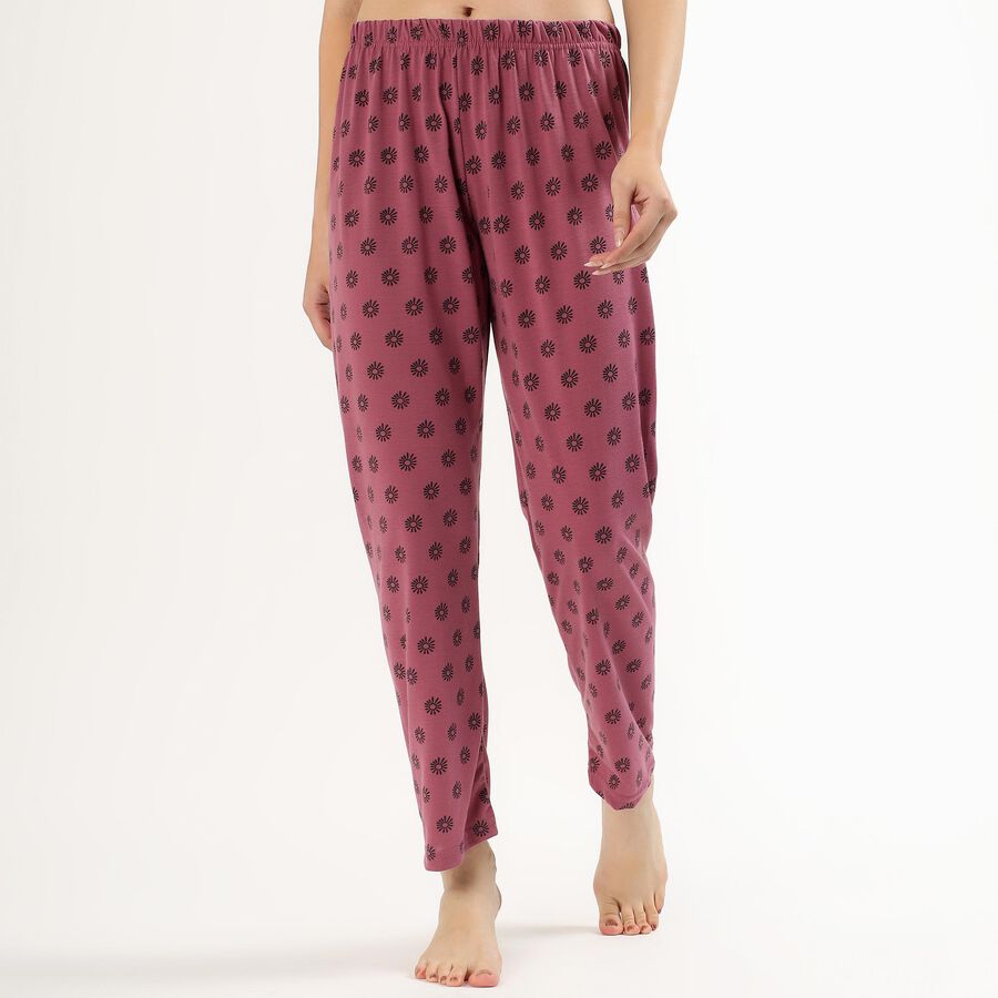 Women's Dusty Rose Floral Printed Relaxed Fit Pyjama, गुलाबी, large image number null