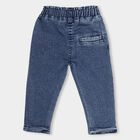 Infants' Stonewashed Blue Elasticated Jeans With Floral Embroidery, Dark Blue, small image number null