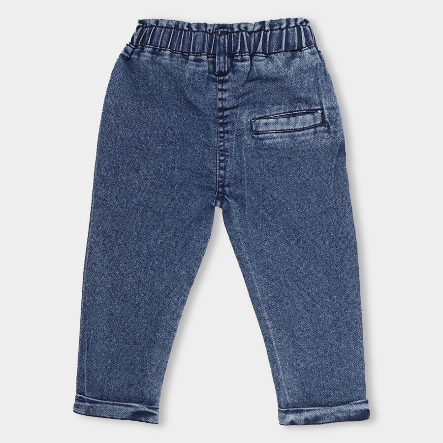Infants' Stonewashed Blue Elasticated Jeans With Floral Embroidery, Dark Blue, large image number null
