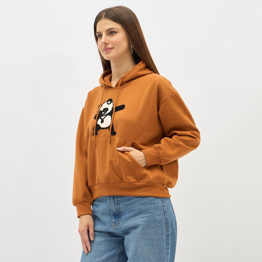 Women's Rust Brown Hooded Casual Sweatshirt, Mustard, large image number null