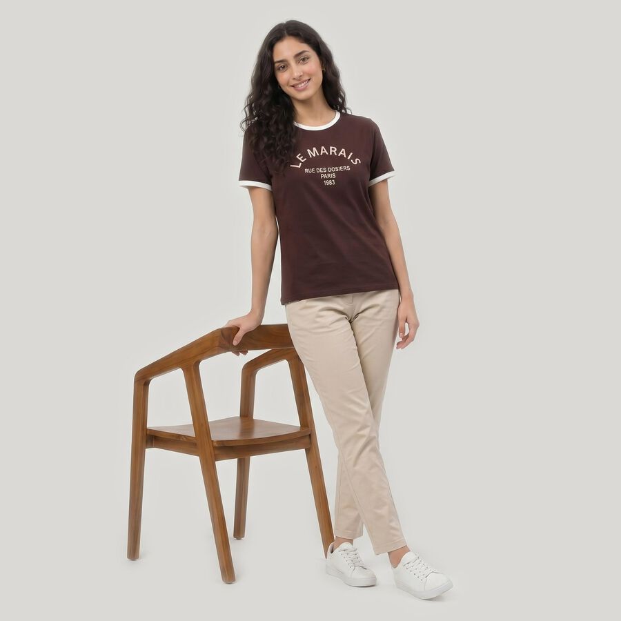 Women Wine Round Neck Regular T-Shirt, Wine, large