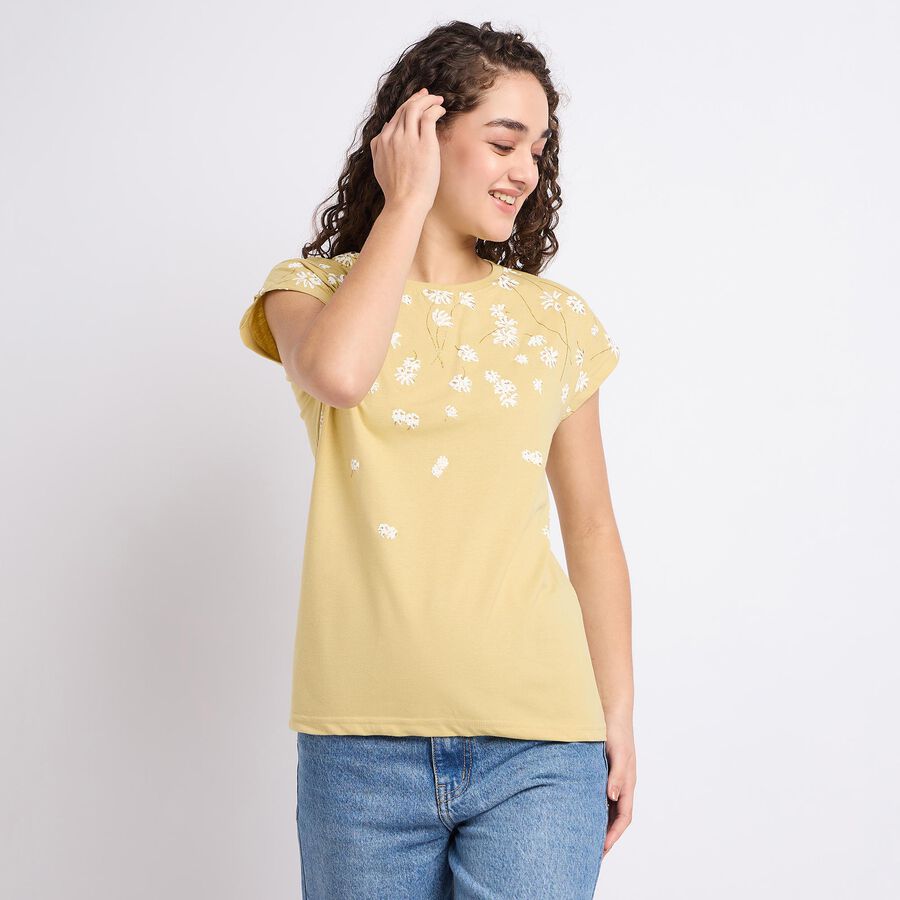 Ladies' Round Neck T-Shirt , Khaki, large