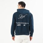 Men's Deep Navy Blue Hooded Neck Streetwear Sweatshirt, टील ब्लू, small image number null