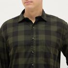 Men's Dark Olive Green Cotton Spread Collar Casual Shirt, गहरा हरा, small