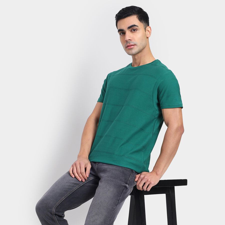 Men's 100% Cotton Round Neck Half Sleeves T-Shirt , Dark Green, large image number null