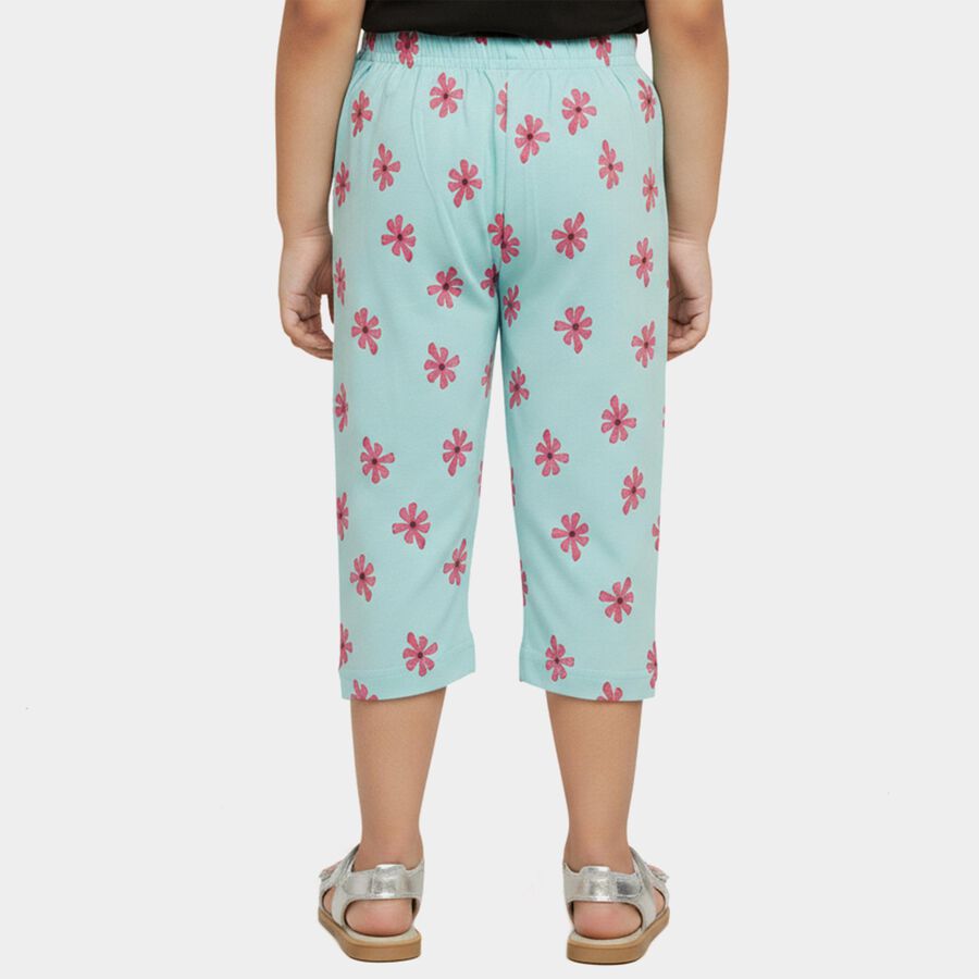 Girls' Teal Printed Regular Fit Cotton Blend Capri, Aqua, large