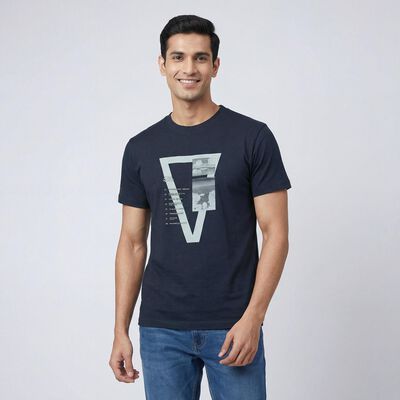 Men's Navy Blue Round Neck Casual T-Shirt