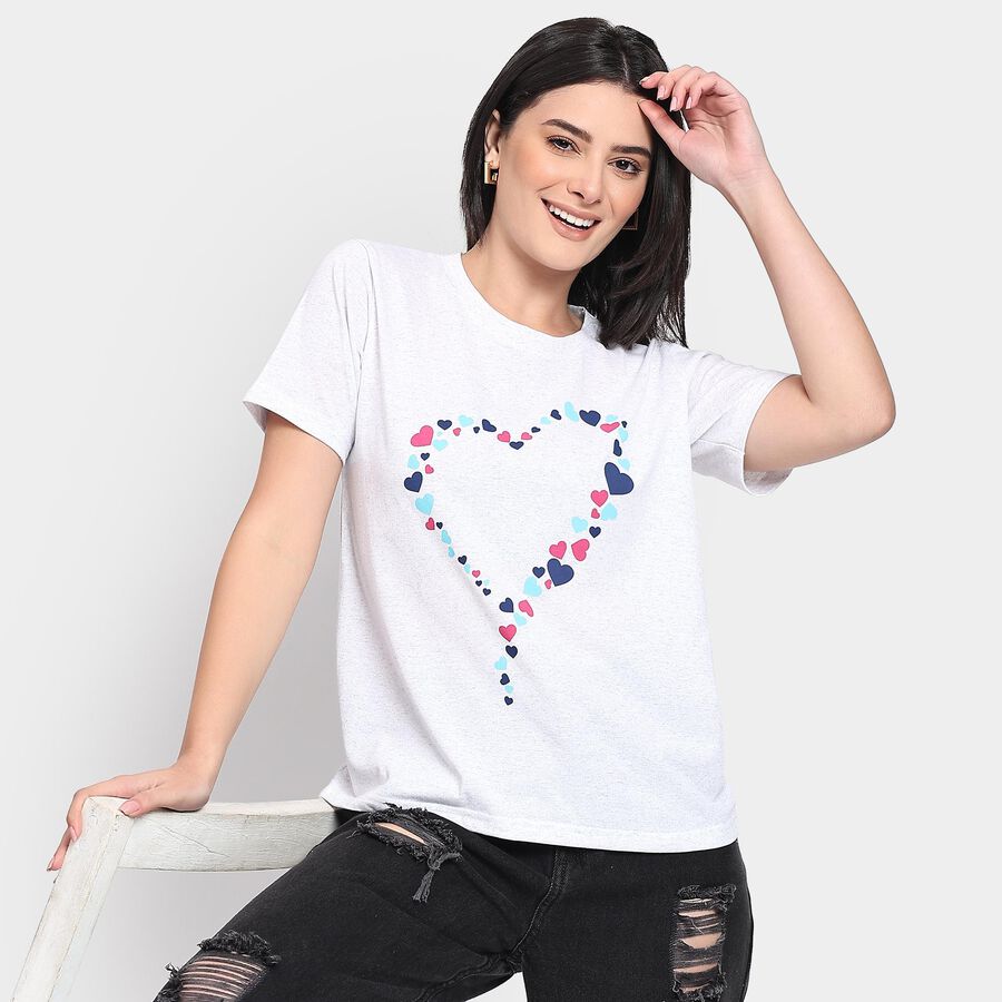 Ladies' Round Neck T-Shirt, मिश्रित मध्यम ग्रे, large image number null