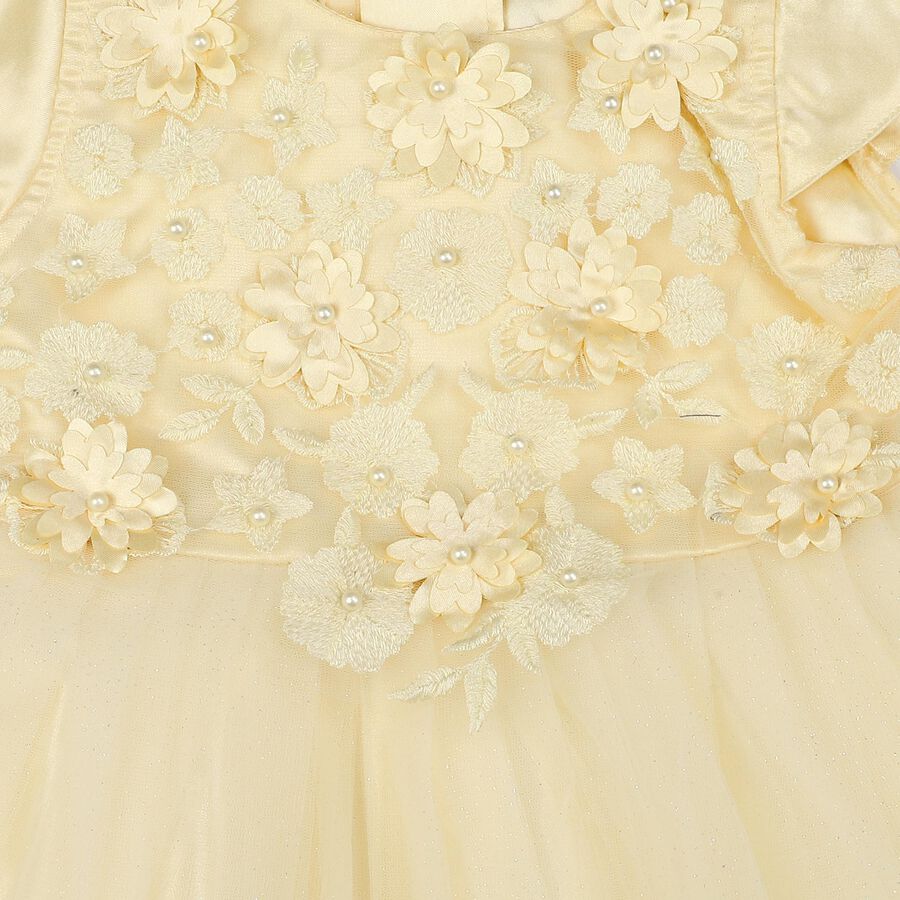 Girls' Beige Fit and Flare Embellished Party Wear Frock, Beige, large