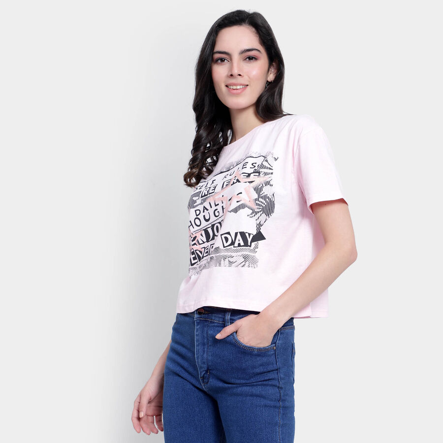 Cotton Round Neck T-Shirt, Light Pink, large image number null