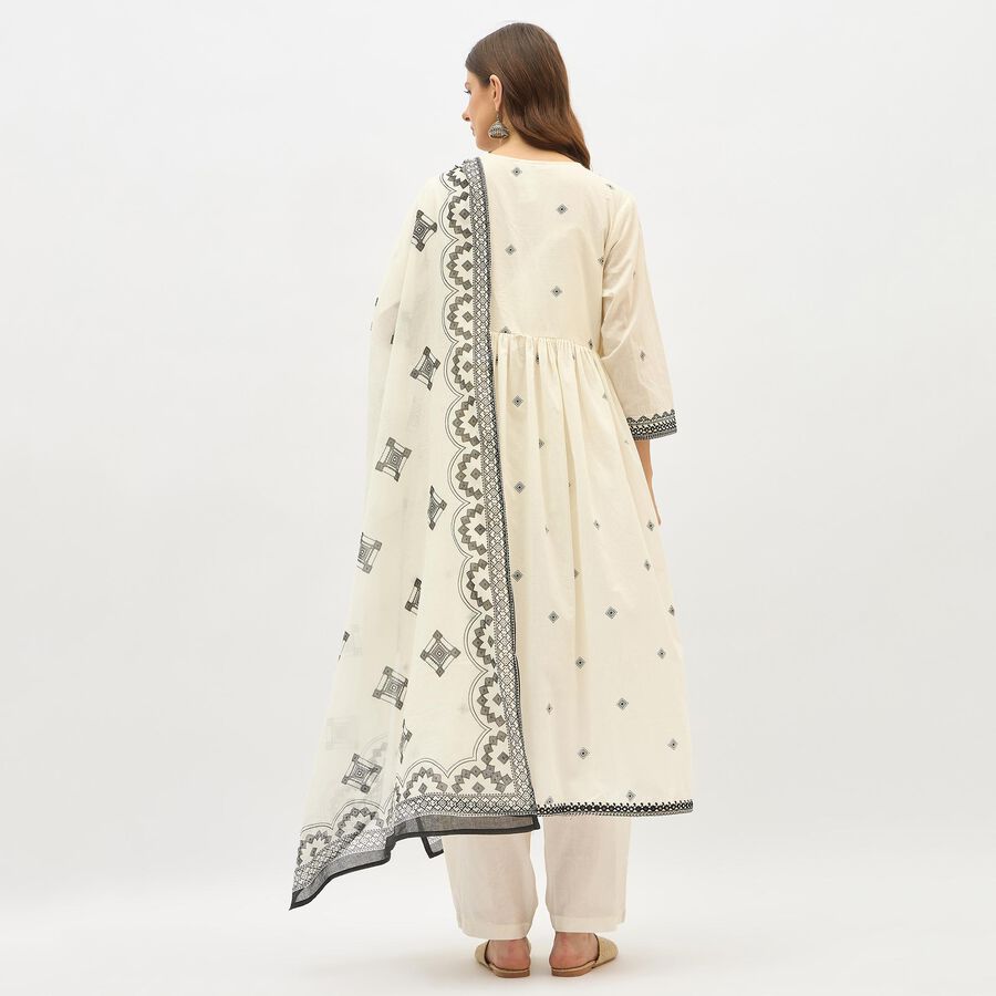 Women's White Cotton Embroidered Ethnic Set, ऑफ व्हाइट, large image number null