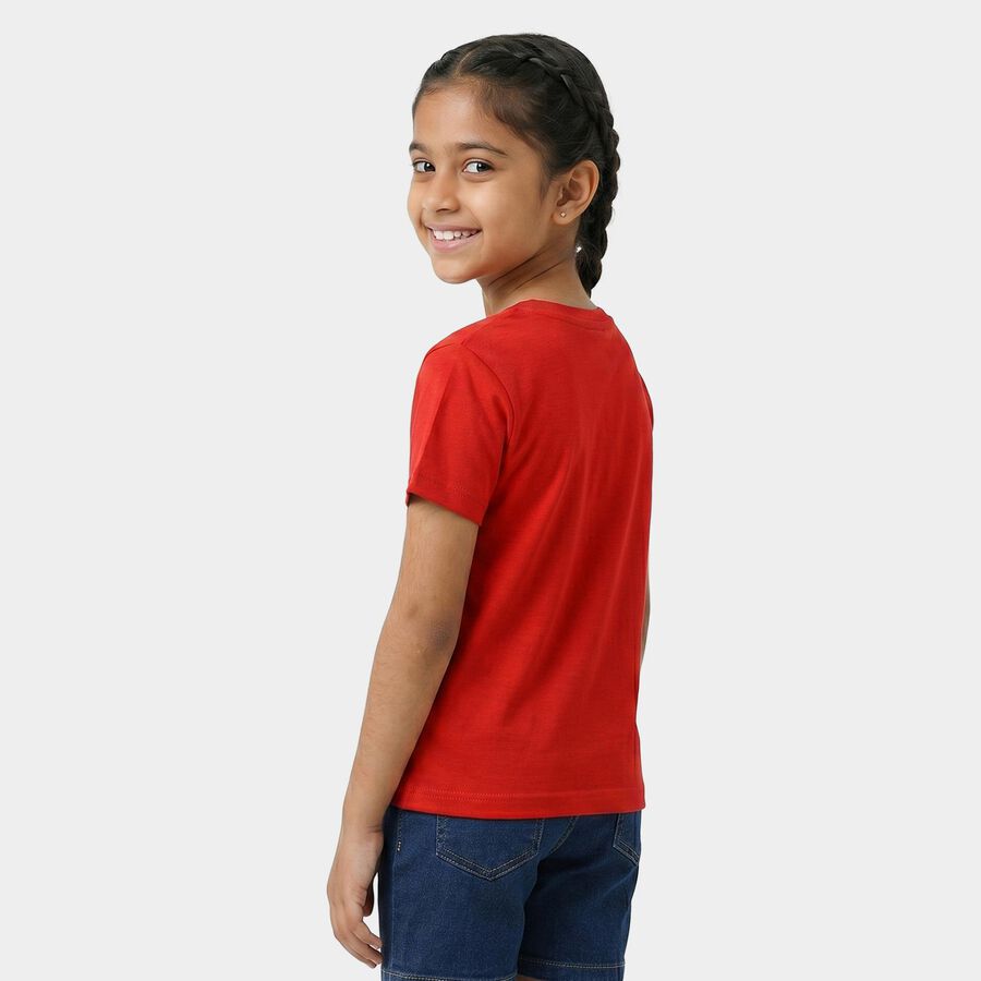 Girls' Red Crew Neck Regular T-Shirt, Red, large