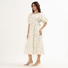 Women's Soft Ivory White Cotton Round Neck Bohemian Dress, Off White, small image number null
