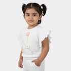 Girls White Round Neck Casual T-Shirt, White, small